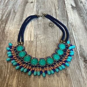 Chunky statement necklace navy and turquoise